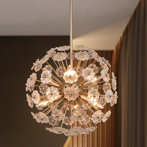 Kenira Modern Gold 6 Light Chandelier Flower Starburst Globe Pendant Lights for Dining Room D15.5 x H79.5