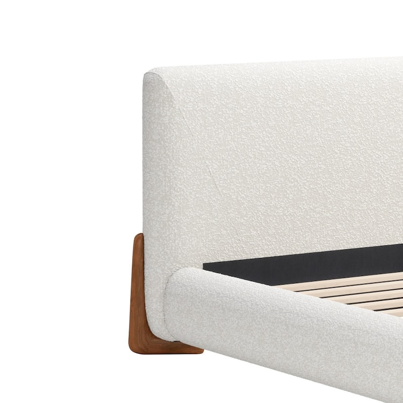 HomeRoots Ivory Solid Wood And Boucle King Bed Frame