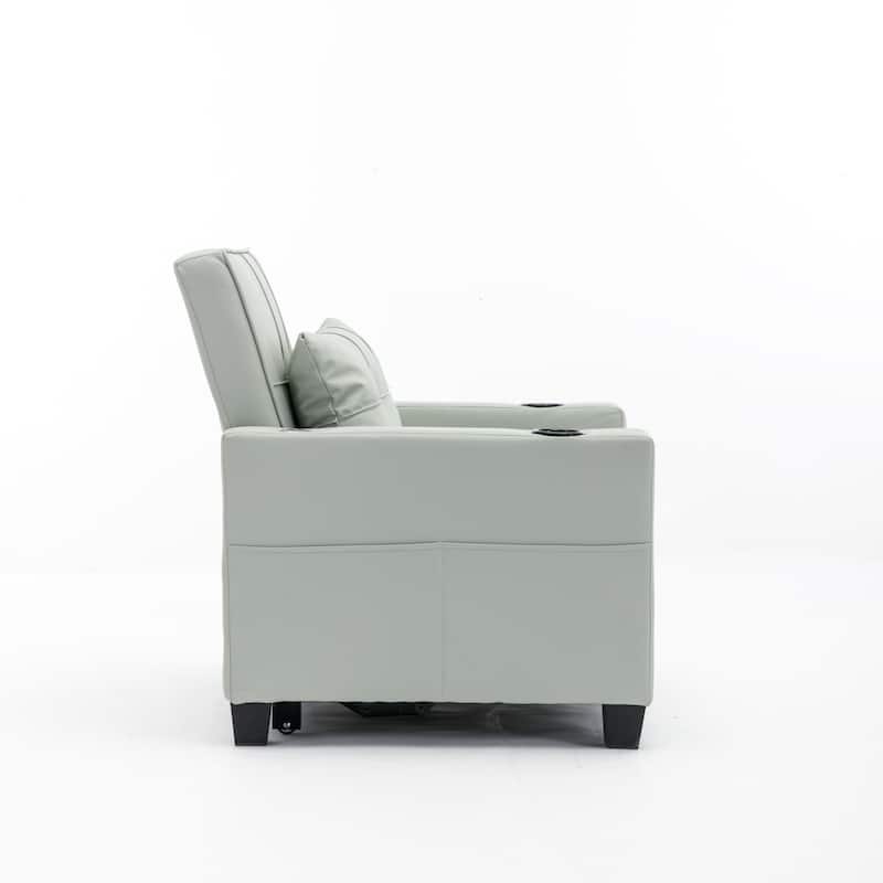 Faux Leather Convertible Sofa Bed with USB Ports