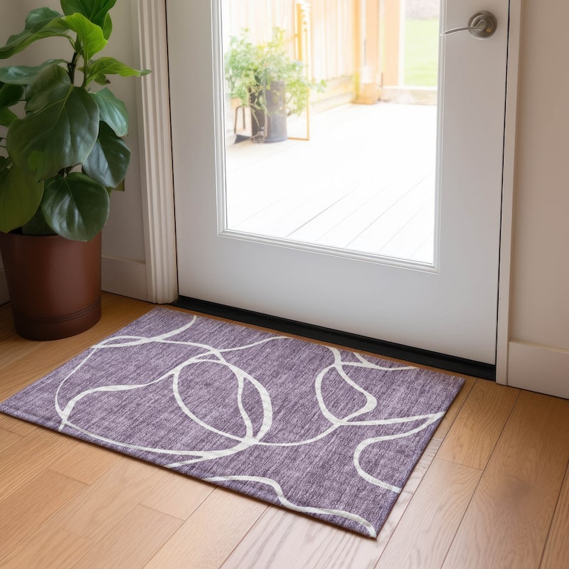 Machine Washable Indoor/ Outdoor Abstract Modern Chantille Rug - Purple - 1'8" x 2'6"
