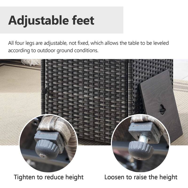 Glissia 5-Piece Gray Wicker Swivel Glider Fire Pit Set with Square Wicker Fire Table