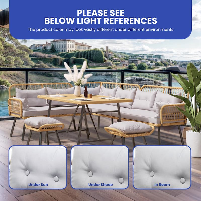 6PCS Patio Upholstered Wicker Sectional Set Outdoor Sofa - 91.3"L x 69.7"W x 32.3"H