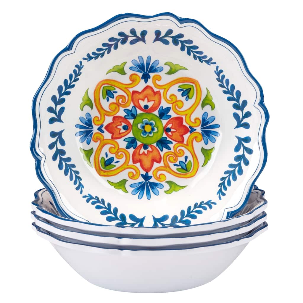 Certified International Flores Melamine 8.5" All Purpose Bowls, Set of 4 - 8.5" Diameter x 2"