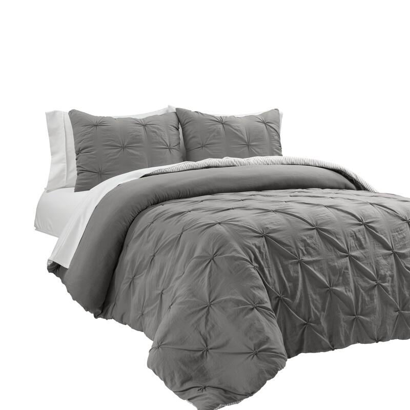 Lush Decor Ravello Pintuck BIAB Soft Reversible Printed Comforter With Sheet
