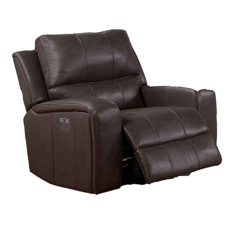 Elle 37 Inch Glider Chair, Power Recliner, Cushioned, Brown Faux Leather