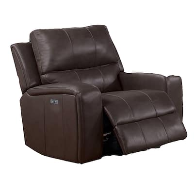 Elle 37 Inch Glider Chair, Power Recliner, Cushioned, Brown Faux Leather