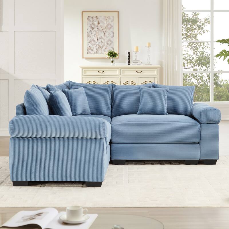 3-Seat Convertible Cloud Corduroy Modular Sofa with 10 Throw Pillows