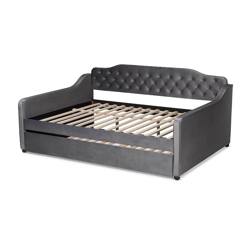 Silver Orchid Titus Contemporary Tufted Velvet Daybed with Trundle