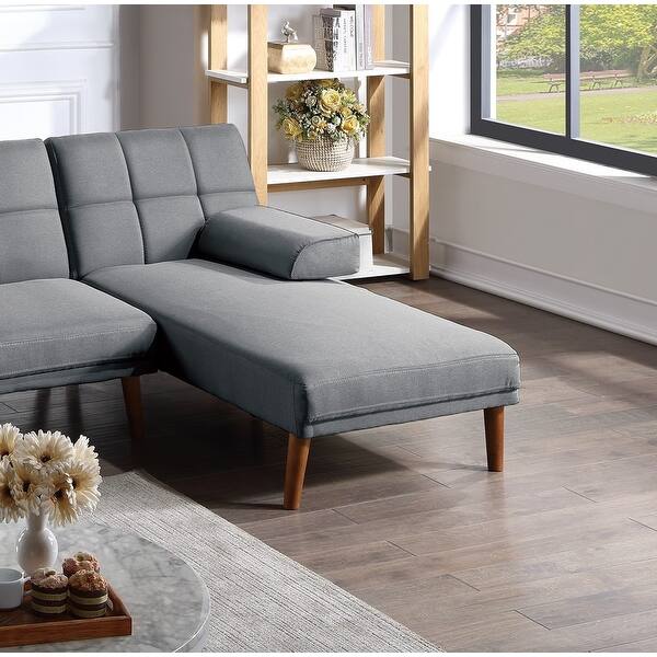 Blue Grey Polyfiber Adjustable Chaise Bed Living Room Solid wood Legs ...