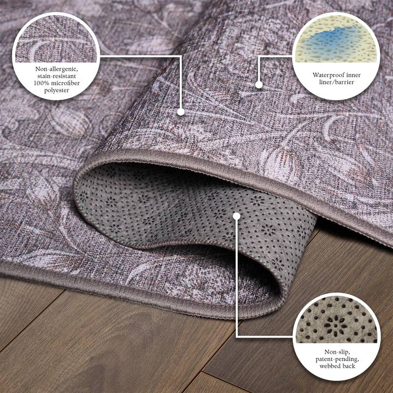 My Magic Carpet Kalini Floral Woodland Brown Machine Washable Rug