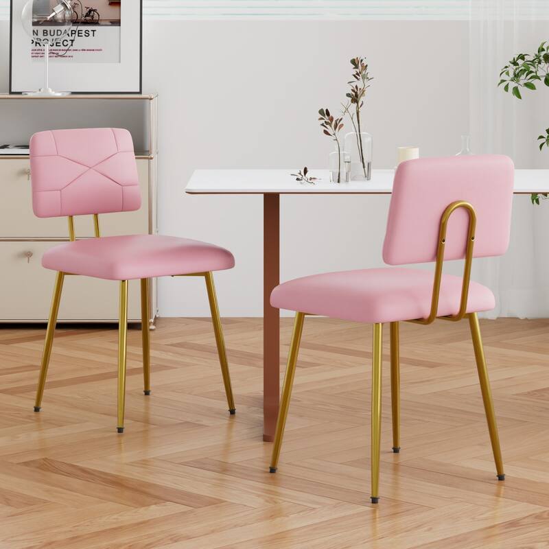 VECELO PU Leather Dining Chairs 2/4-Pack X-Back Side Chairs with Gold/Black Legs for Living room Bedroom Study Kitchen - Set of 2 - Pink
