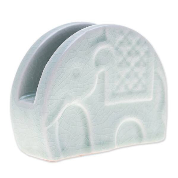 slide 2 of 5, Novica Handmade Dapper Elephant Celadon Ceramic Card Holder