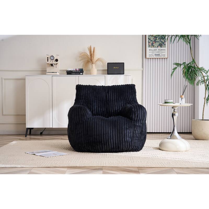 Corduroy Fabric Bean Bag Chair Filled With Memory Sponge - Black