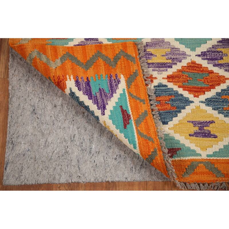 Hand Woven Oriental 100% Wool Carpet Southwestern Geometric Multi-Colored Kilim Area Rug - 6' 2'' X 4' 11''
