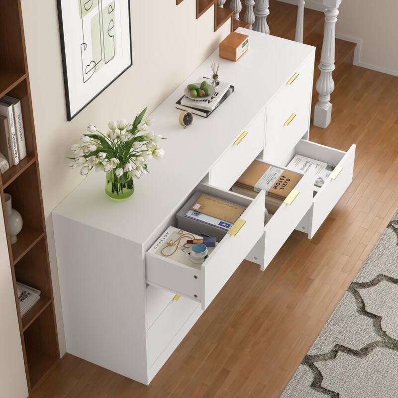 63" Large Wooden Deep Chest 9 Drawer Dresser for Living Room
