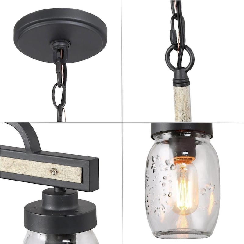 The Gray Barn Farmhouse Mason Jar Glass Linear Kitchen Island Chandelier - L22"x W4"x H19.5"