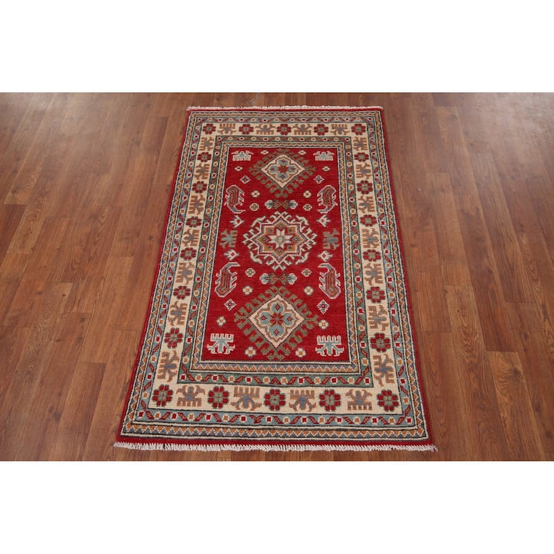 Red Kazak Rug Hand-Knotted Oriental Foyer Wool Carpet - 2'6" x 4'1"