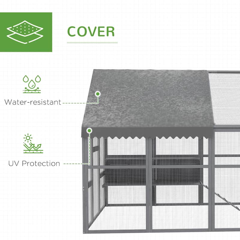 Gray Large Chicken Coop for 8-12 Chickens - Water-Resistant, Anti-UV Cover & Nesting Box