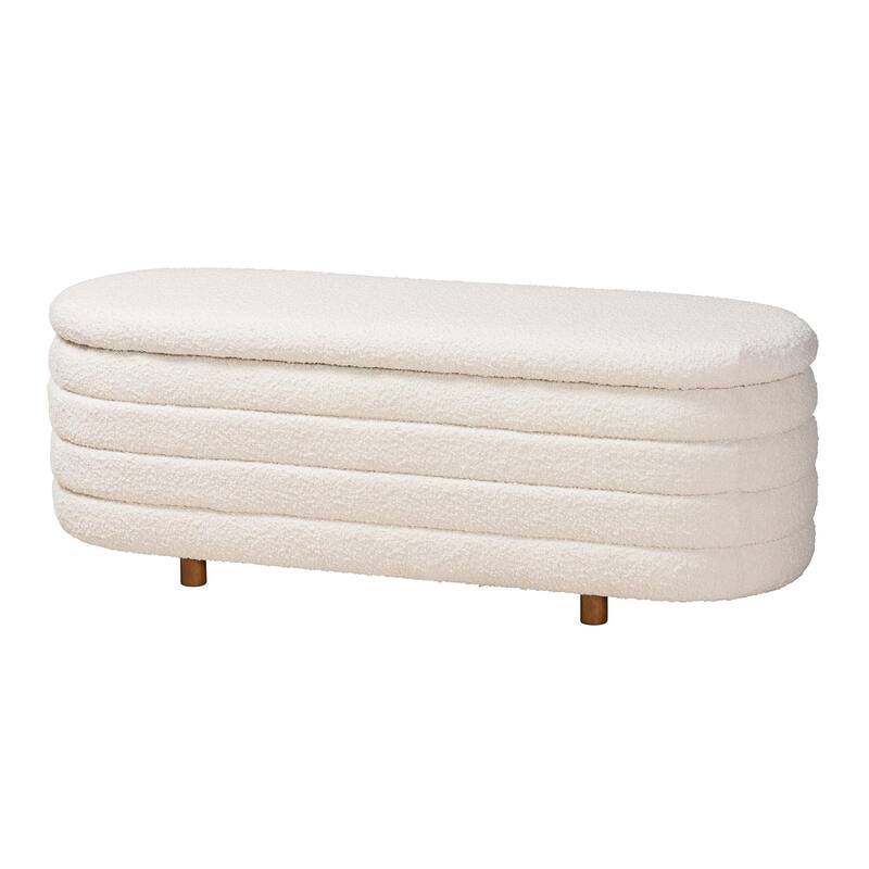 Betiana Modern Japandi Cream Boucle Fabric and Walnut Brown Finished Wood Storage Bench - Cream, Walnut Brown