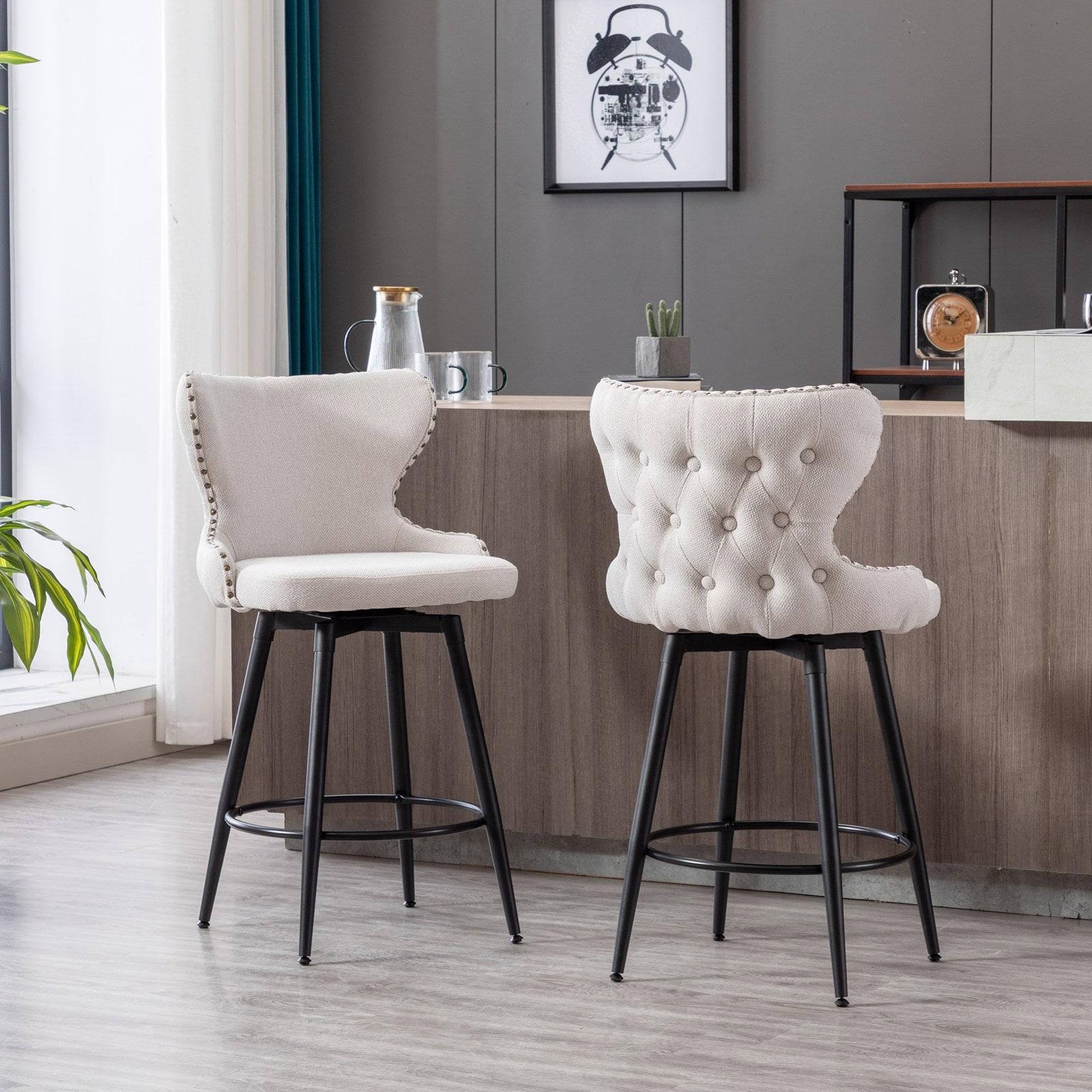 Swivel bar stools with nailhead outlet trim