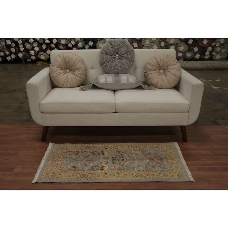 Hand Knotted Oriental 100% Wool Carpet Traditional Floral Navy Blue & Blues Ziegler Area Rug - 4' 0'' X 2' 0''