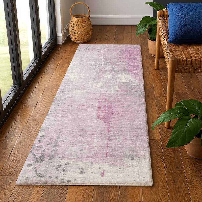 Premium Washable Super Soft Abstract Modern Mayfield Rug - 2'3" x 7'6" - Pink