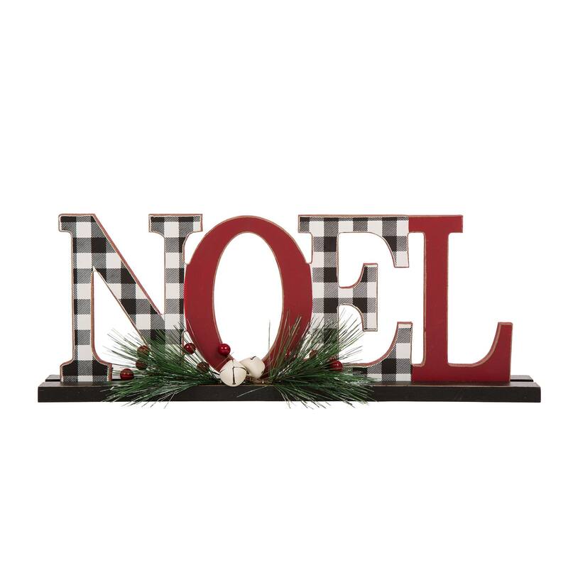 Glitzhome Christmas Wooden Plaid JOY NOEL Word Table Decor