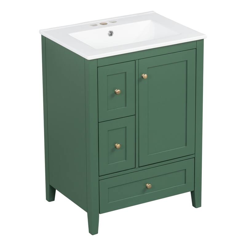 24 Inch Vanity, Engineered Wood,Deep Ceramic Sink,Adjustable Dividers