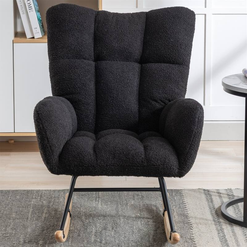 Rocking Chair Upholstered Glider Rocker Rocking Accent Chair Padded Seat with High Backrest Armchair