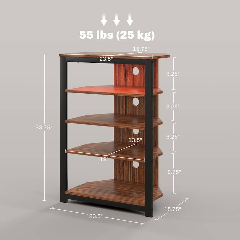 Corner TV Stand with 4 Shelves RGB LED Lighting Steel Frame and Cable Management for Living Room Storage