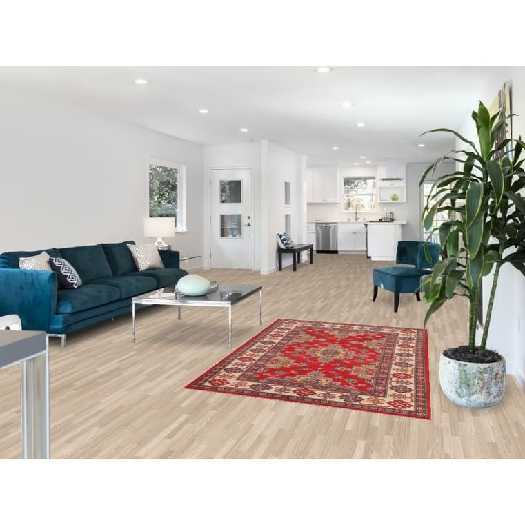 Kazak Oriental Area Rug Hand-Knotted Bedroom Red Wool Carpet - 4'2" x 6'0"