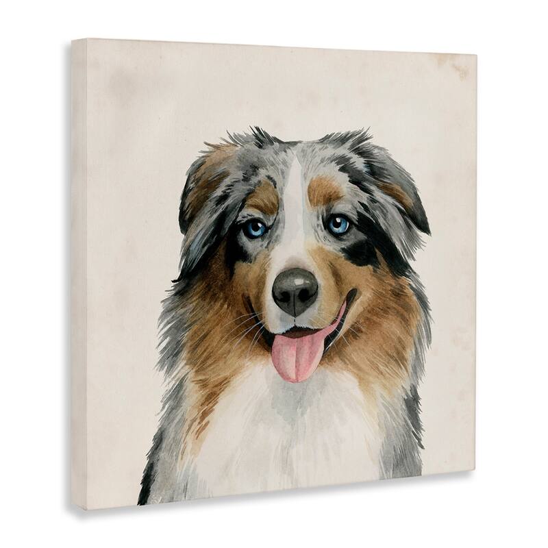 Stupell Soft Charming Australian Shepard Dog Portrait Canvas Wall Art - Multi-Color
