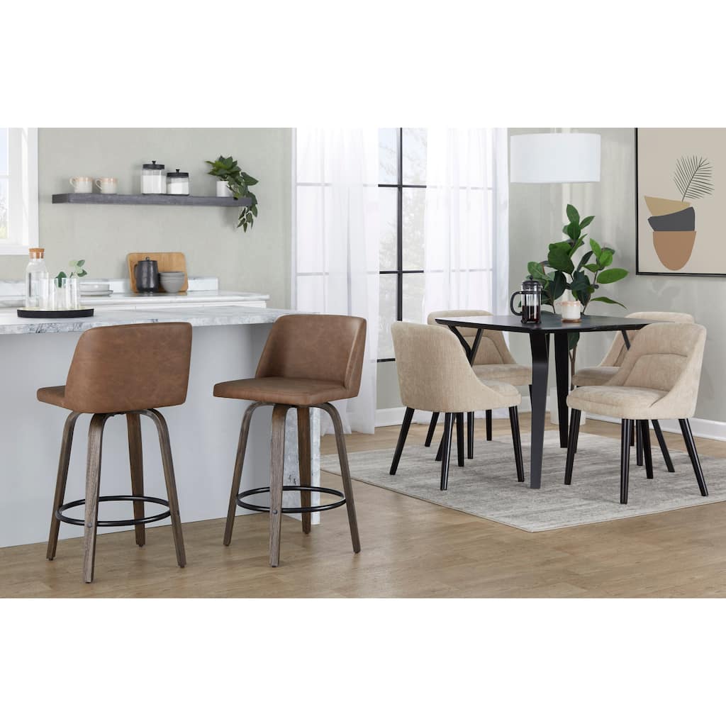Carson Carrington Vallberga 26" Counter Stool with Walnut-Glazed Wood Base (Set of 2)