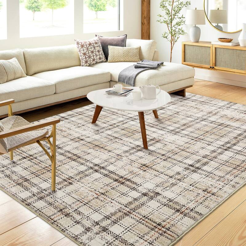 Garvee Earthy Plaid Soft Low Pile Foldable Area Rug