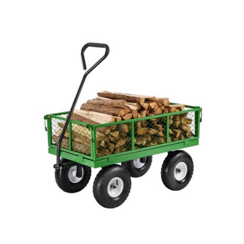 Yellow Steel Rubber Garden Cart 2-in-1, 680 lbs, 10" Tires - 66.93 x 18.90 x 20.28 inches - Green
