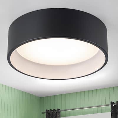 C Cattleya Black and Woodgrain 3CCT Integrated LED Flush Mount Ceiling Light