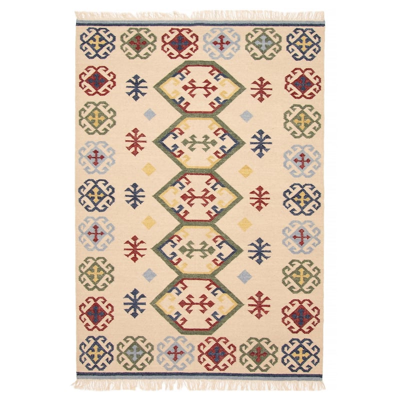 ECARPETGALLERY Flat-Weave Ankara FW Cream Wool Kilim - 5'3 x 8'0 - Cream - 5'3 x 8'0