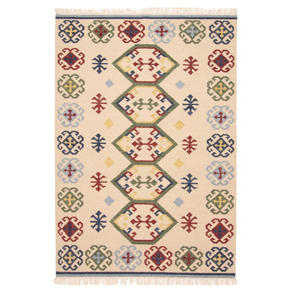ECARPETGALLERY Flat-Weave Ankara FW Cream Wool Kilim - 5'3 x 8'0
