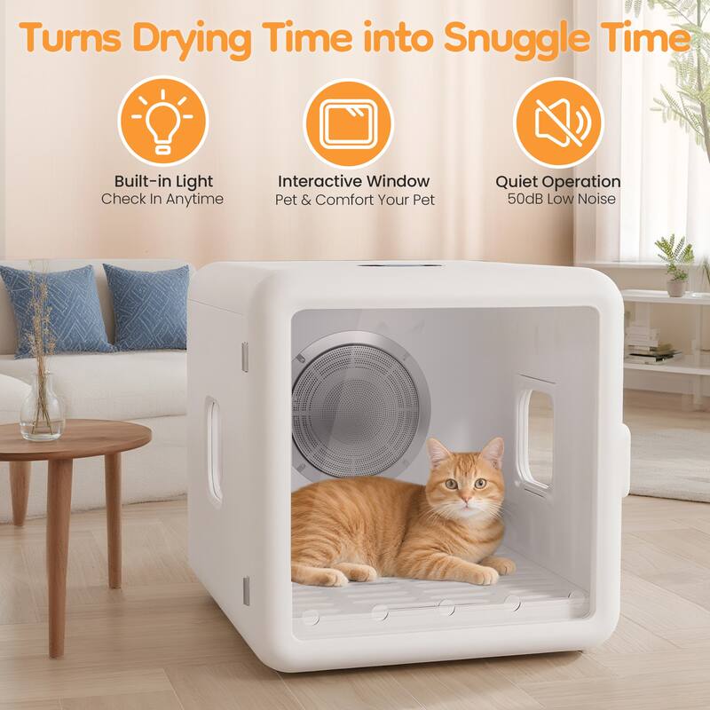 Smart Pet Dryer Box for Cats & Small Dogs - 65L Quiet Dryer with Fast Air Blower