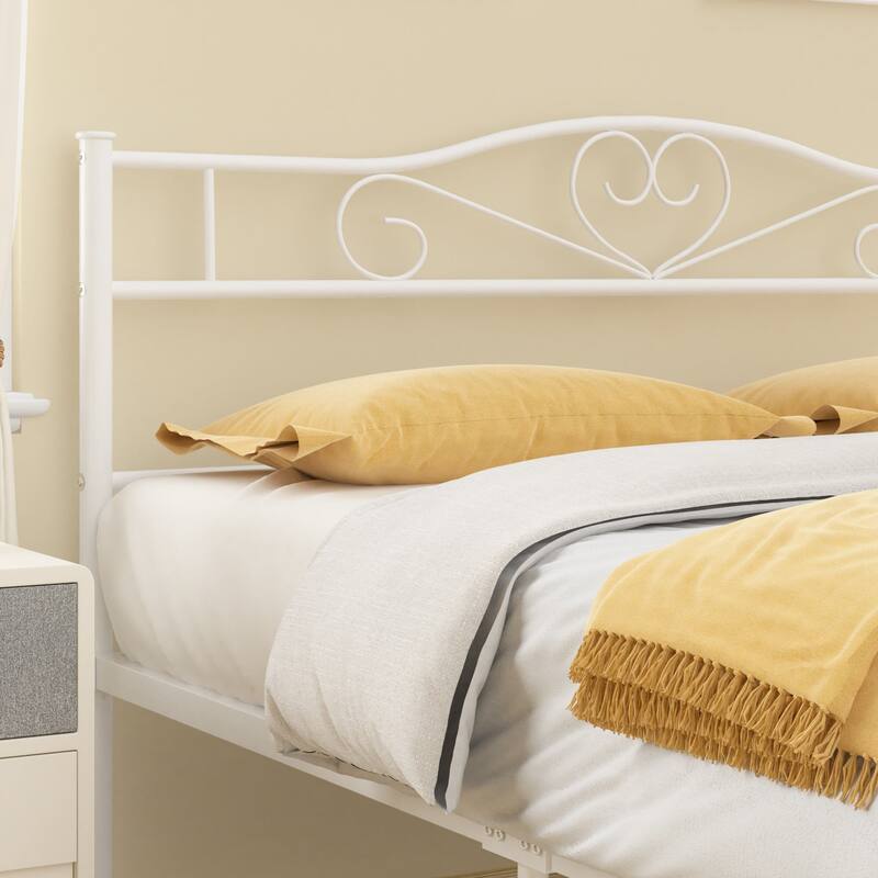 VECELO Victoria Metal Platform Bed Frames with Heart Pattern Headboard 12.6" Underbed Space No Box Spring Required