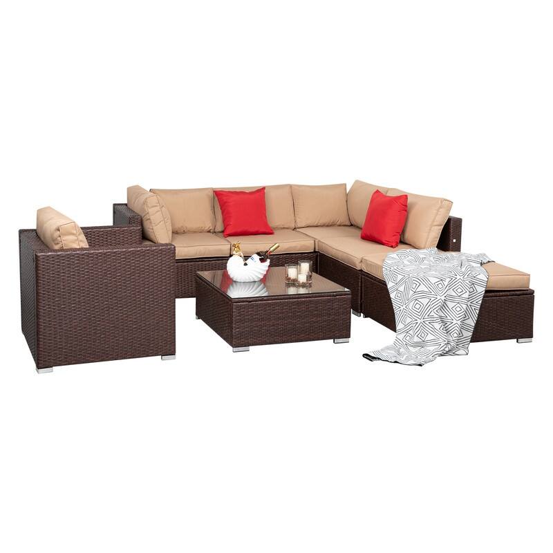 Wicker 6 - Person Outdoor Sectional Conversation Set with Cushions