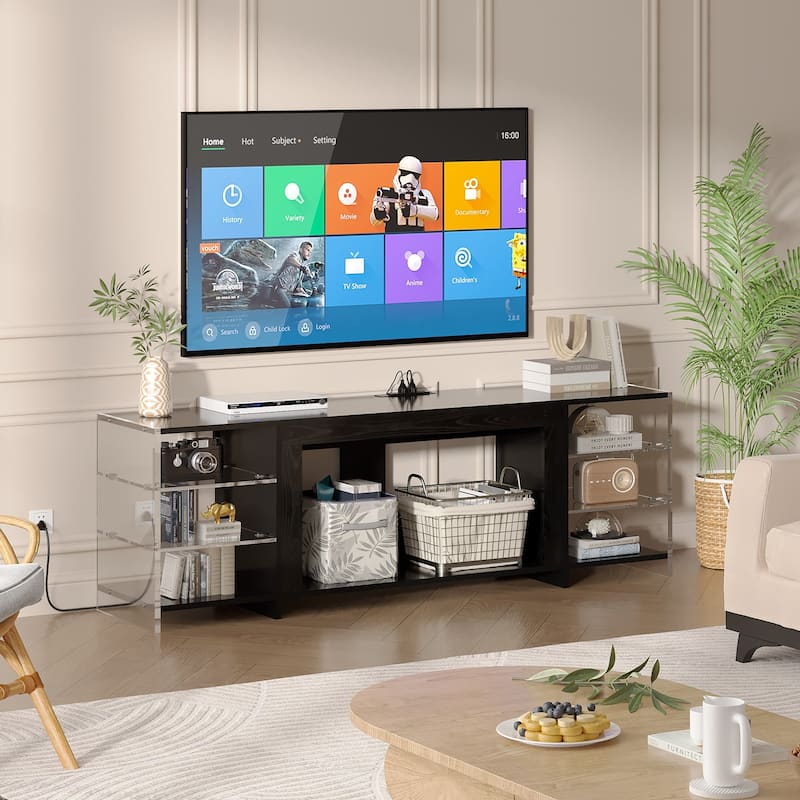 VECELO 70" Rustic TV Stand without/with Fireplace Heater(2 Options),Media Entertainment Center Table with Storage Shelves