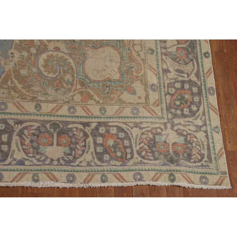 Blue Tabriz Persian Area Rug Hand-Knotted Medallion Wool Carpet - 9'3"x 12'4"