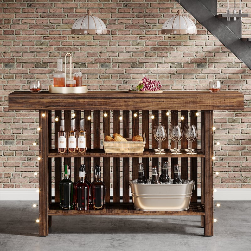 63" Home Bar Unit, Modern 2-Tier Bar Table with Footrest