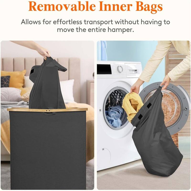 150L Laundry Basket with Lid 3 Section - 21.06"L x 15.75"W x 27.56"H