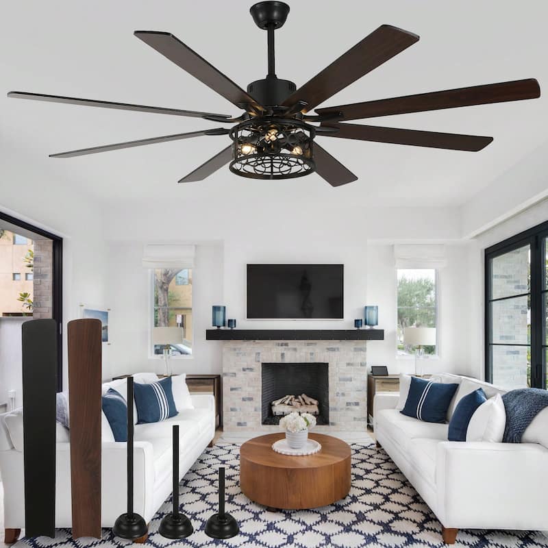 Cusp Barn 72in. Industrial Ceiling Fan with Remote, Dual Finish Blades, Modern Silent DC Motor 6 Speeds Reversible Ceiling Fan - Black