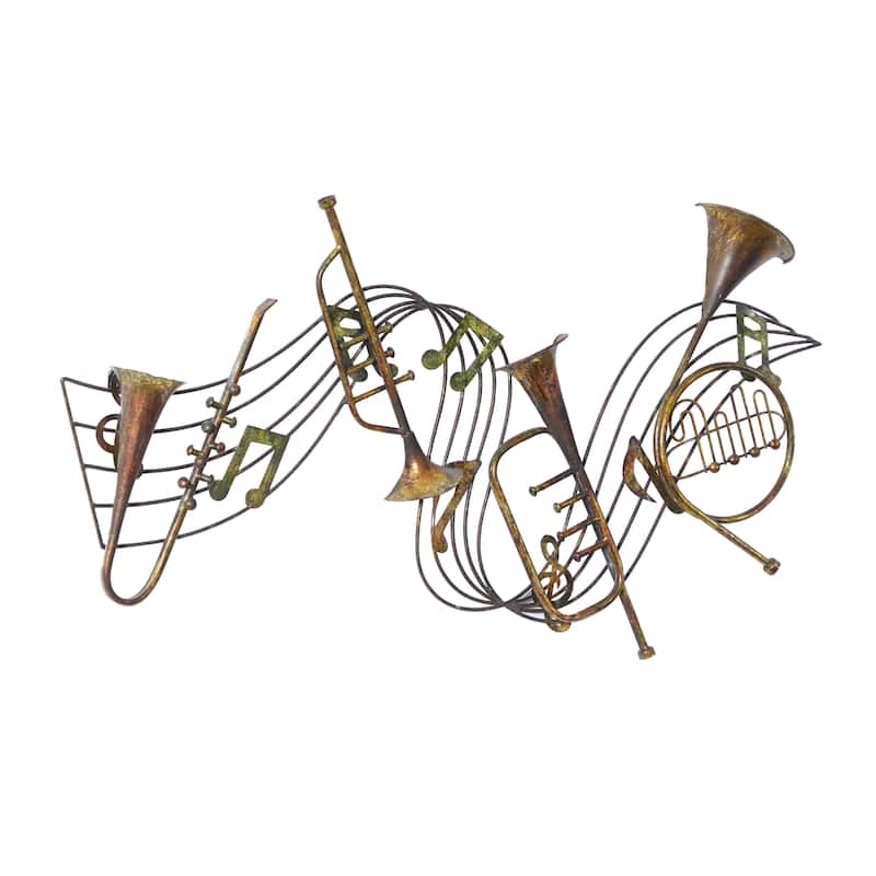 Metal Musical Notes Home Wall Decor with Trumpets - Brown - Roche River Decor