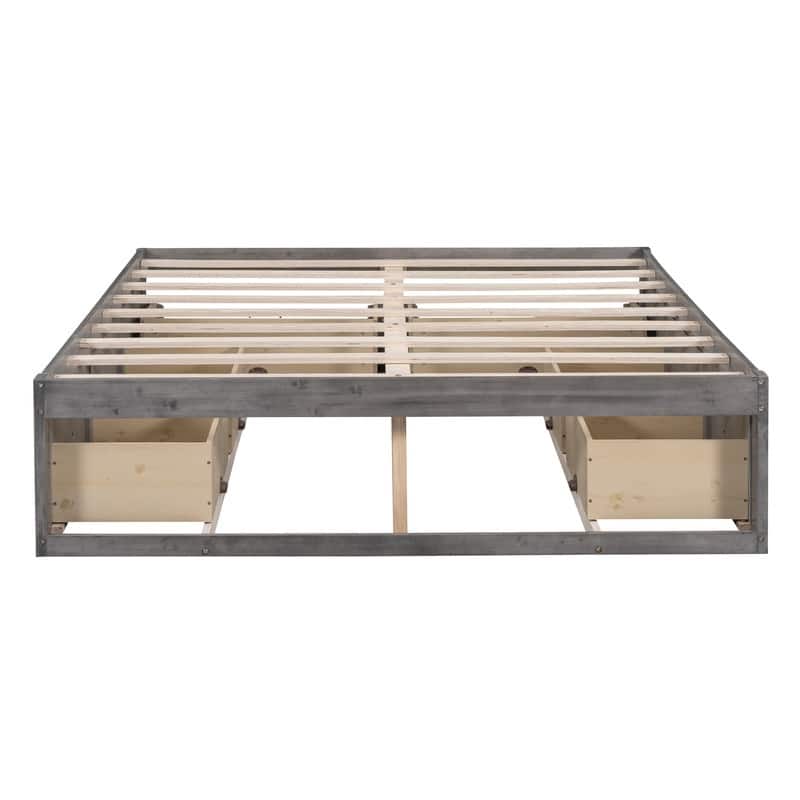 Full Size And Queen Size Platform Bed with 6 Storage Drawers,Antique White