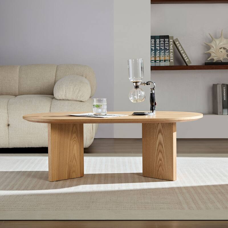 Modern Coffee Table,MDF Oval Coffee Table for Living Room,Small Coffee Table with Sturdy Pedestal for Apartment,Bedroom