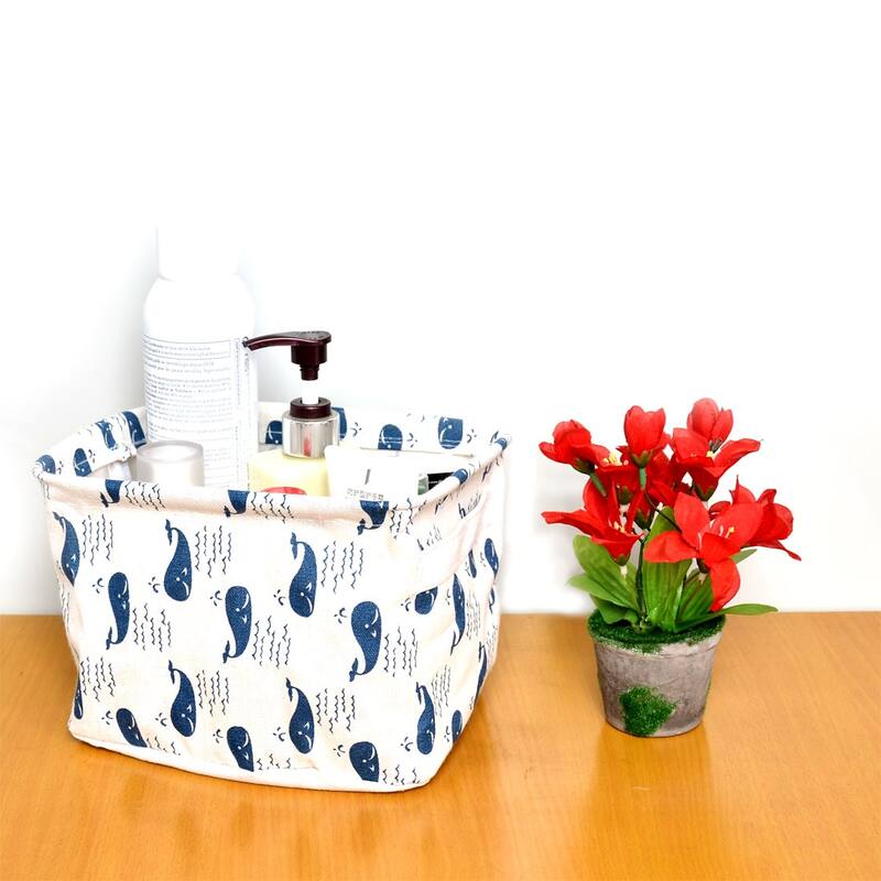 Household Fabric Whale Pattern Makeup Storage Bin Basket Closet Box Container - 21 x 17 x 13cm